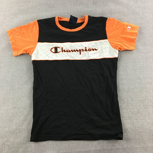 Champion Kids Boys T-Shirt Size M (9 - 10 Years) Black Orange White Logo Top