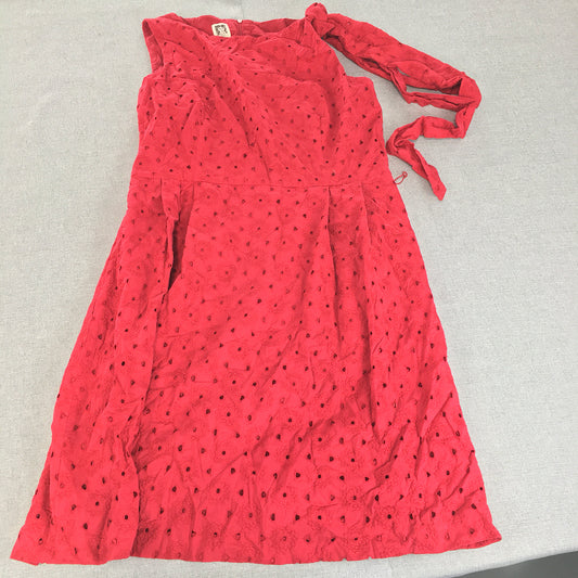 Anne Klein Womens A-Line Dress Size 16 Red Floral Lace Dot Midi