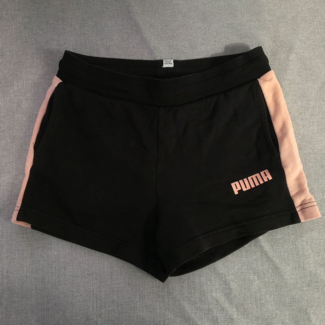 Puma Kids Girls Shorts Youth Size XL Black Pink Logo Elastic Waist 12 - 14 Years