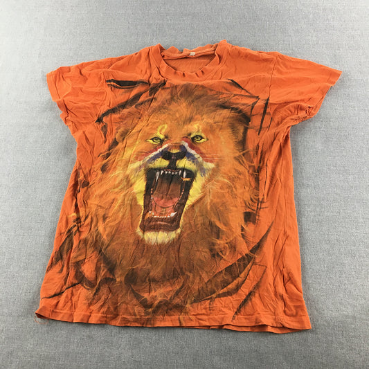 Vintage Roaring Lion Mens T-Shirt Size S Orange Full-Print Short Sleeve Dutch