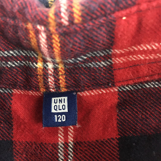 Uniqlo Kids Boys Shirt Size 7 - 8 Years Red Checkered Long Sleeve Button-Up