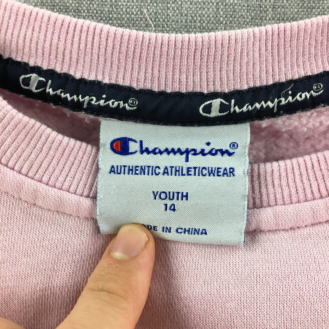 Champion Kids Girls Sweater Size 14 Pink Logo Crew Neck Jumper