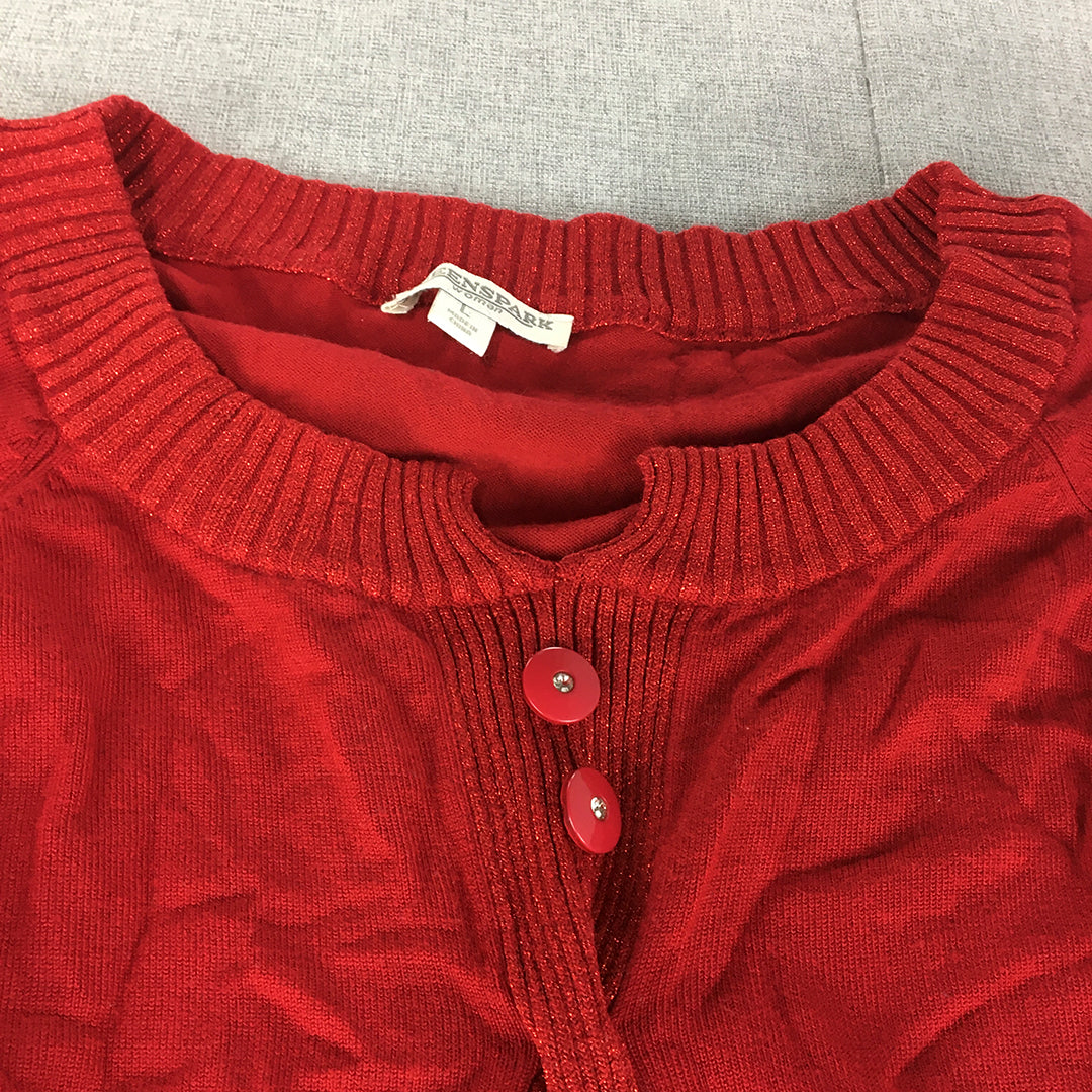 Queenspark Womens Knit Sweater Size L Red Button Collar Pullover Jumper