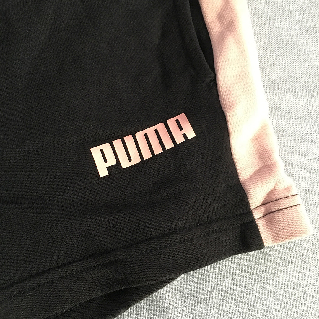 Puma Kids Girls Shorts Youth Size XL Black Pink Logo Elastic Waist 12 - 14 Years