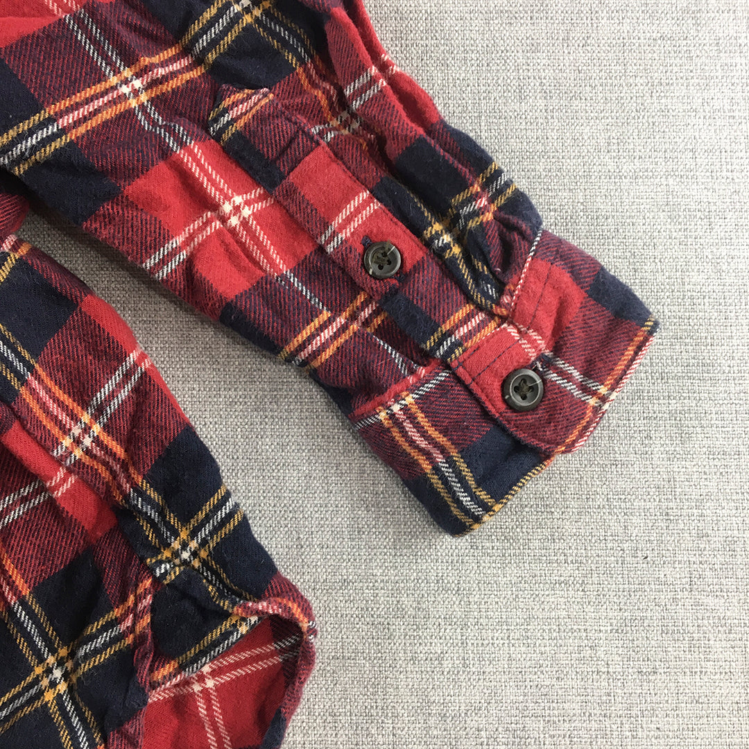 Uniqlo Kids Boys Shirt Size 7 - 8 Years Red Checkered Long Sleeve Button-Up