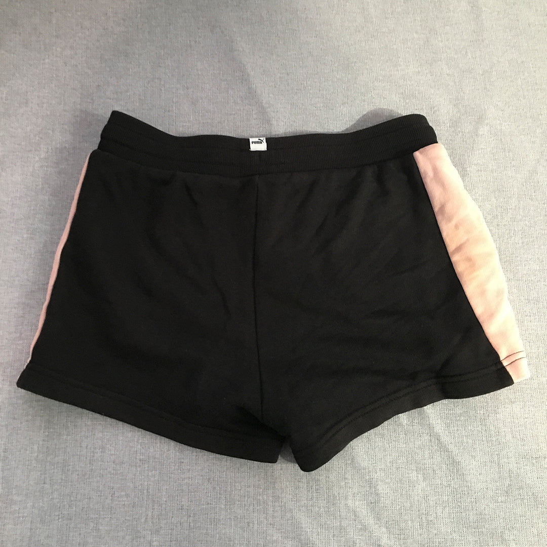 Puma Kids Girls Shorts Youth Size XL Black Pink Logo Elastic Waist 12 - 14 Years