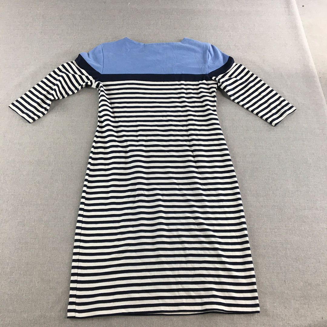 Karen Scott Womens Mini Dress Size S Petite Blue Striped 3/4 Length Sleeves Knit