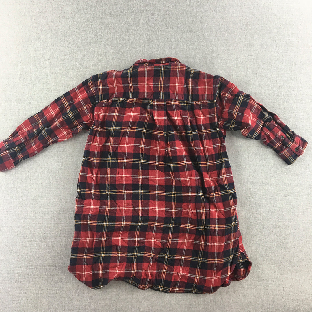 Uniqlo Kids Boys Shirt Size 7 - 8 Years Red Checkered Long Sleeve Button-Up