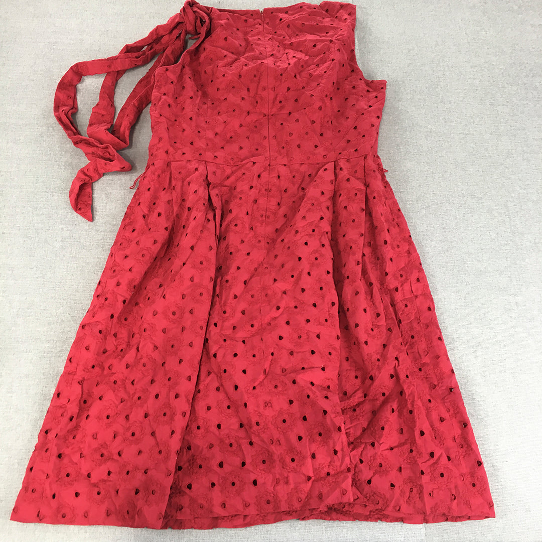 Anne Klein Womens A-Line Dress Size 16 Red Floral Lace Dot Midi