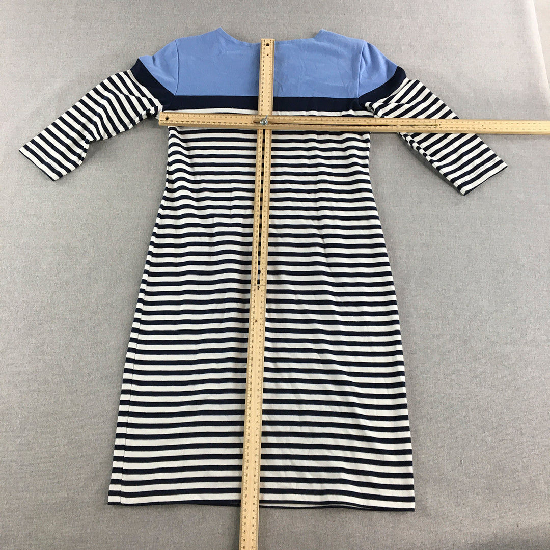 Karen Scott Womens Mini Dress Size S Petite Blue Striped 3/4 Length Sleeves Knit