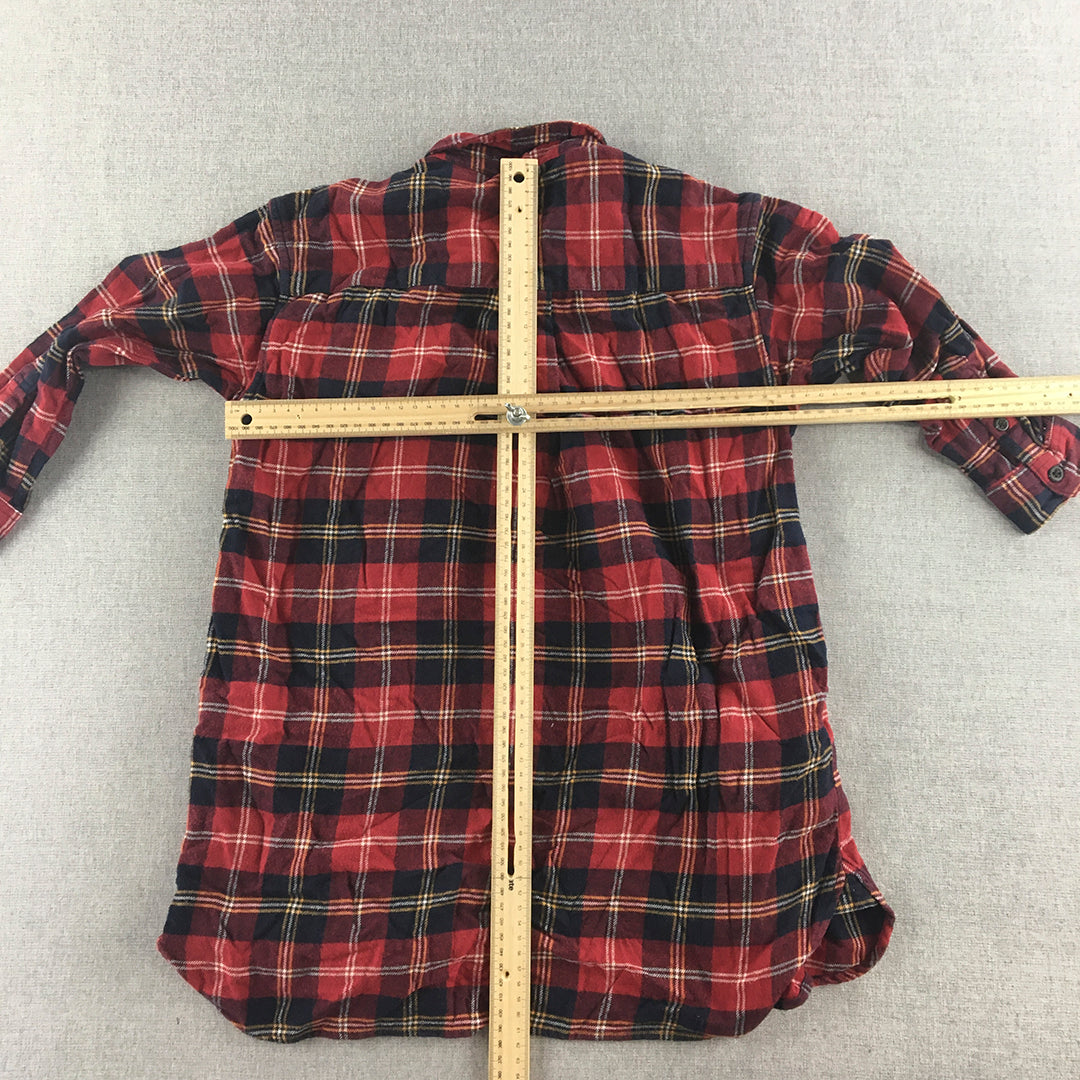 Uniqlo Kids Boys Shirt Size 7 - 8 Years Red Checkered Long Sleeve Button-Up