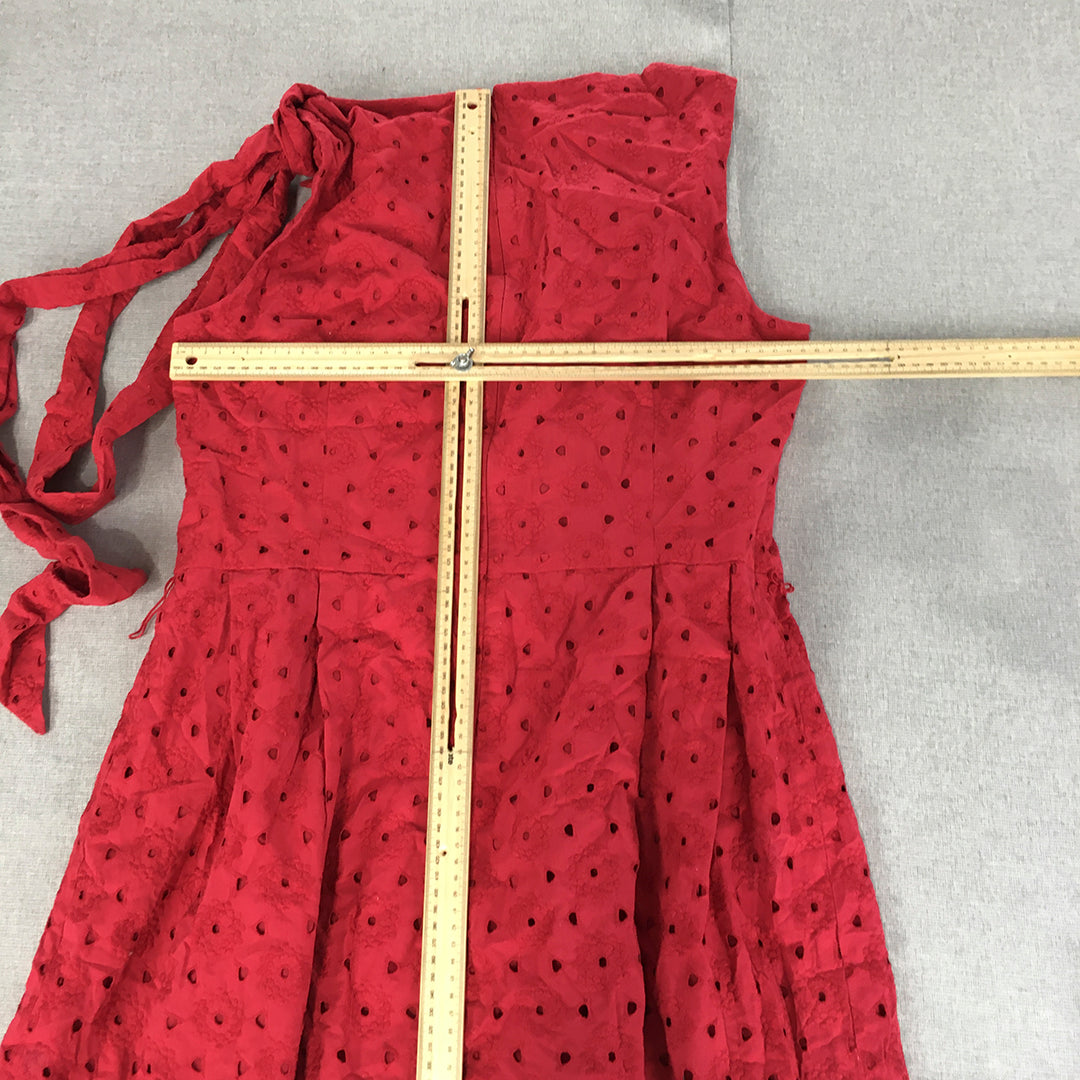 Anne Klein Womens A-Line Dress Size 16 Red Floral Lace Dot Midi