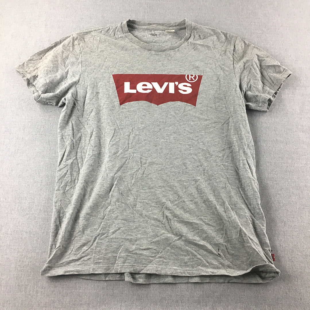 Levi's Mens T-Shirt Size M Grey Big Logo Short Sleeve Crew Neck Tee