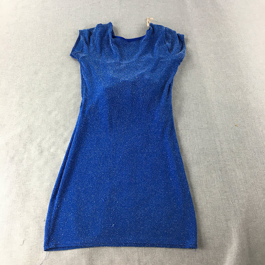 Quiz Womens Mini Dress Size 12 Blue Sparkle Stretch Fabric Evening Event