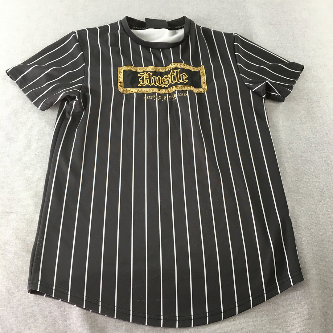 Supply & Demand Mens T-Shirt Size L Black Striped Hustle Logo Short Sleeve Tee