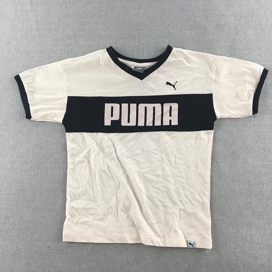 Puma Kids Boys T-Shirt Size 6 White Logo Short Sleeve Top