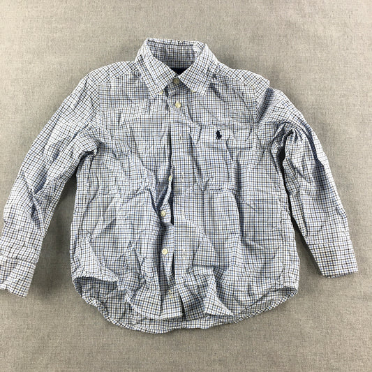 Ralph Lauren Kids Boys Shirt Size 4 Blue Checkered Logo Button-Up Long Sleeve