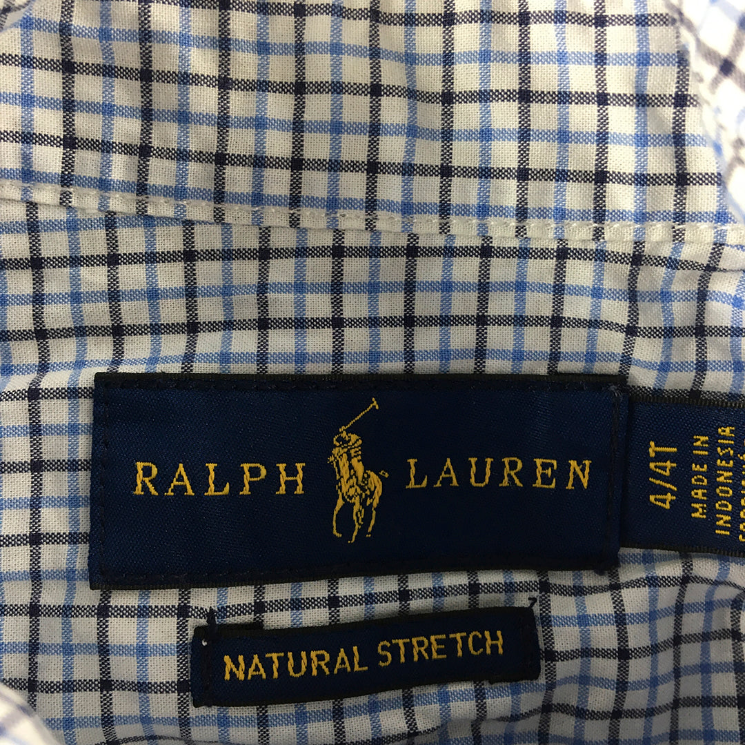 Ralph Lauren Kids Boys Shirt Size 4 Blue Checkered Logo Button-Up Long Sleeve