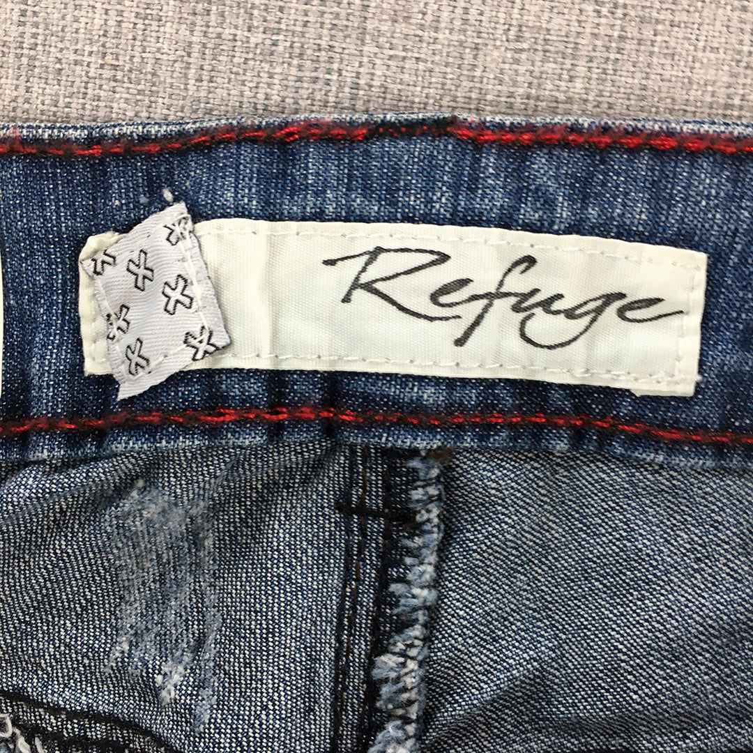 Refuge Womens Jeans Size 11 (W28 x L31) Blue Patchwork Cut & Sew USA Flag