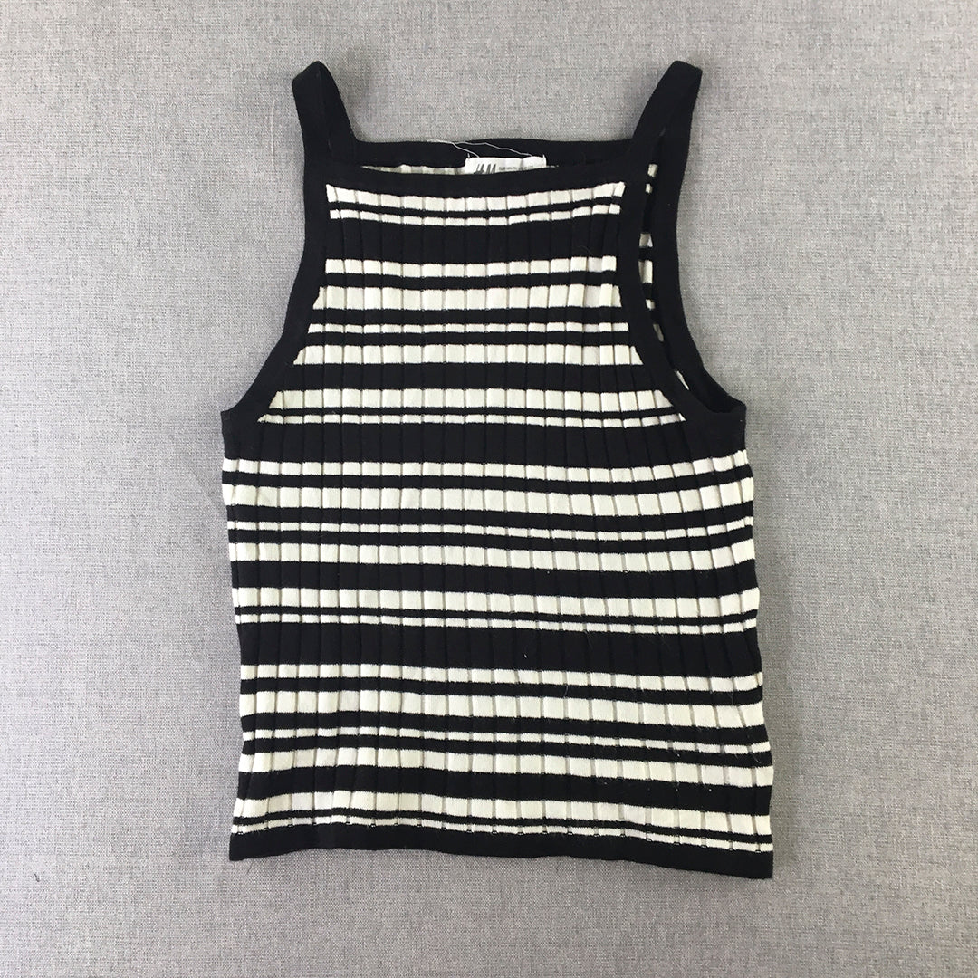 H&M Kids Girls Knit Vest Size 10 - 12 Black White Striped Tank Top