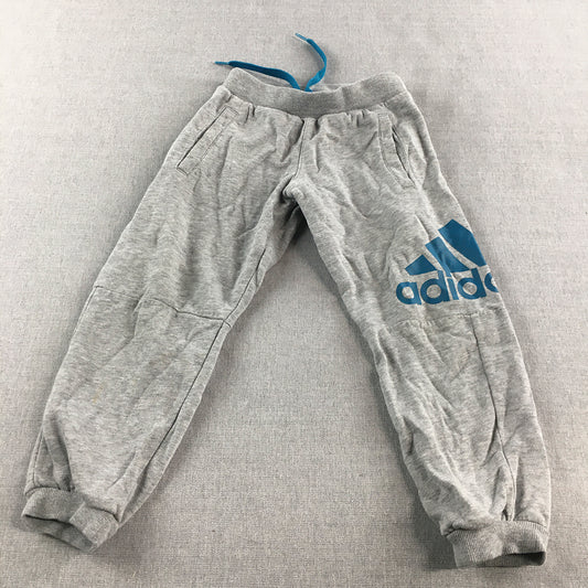 Adidas Kids Boys Tracksuit Pants Size 4 - 5 Years Grey Logo Jogger