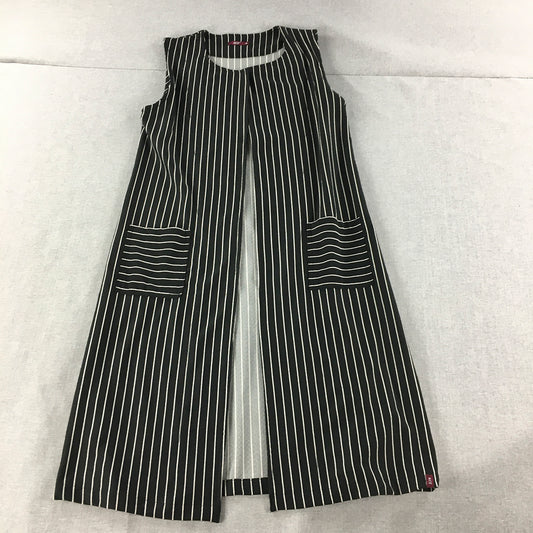 Ako Womens Long Cardigan Size M Black Striped Sleeveless Pockets Robe Gown