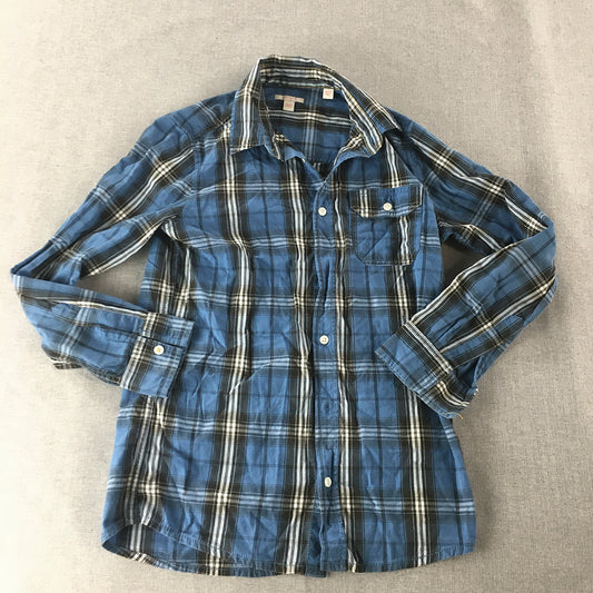 Esprit Kids Boys Shirt Size 12 - 13 Years Blue Checkered Long Sleeve Button-Up