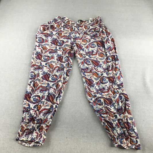 Caroline Morgan Womens Pants Size 16 White Paisley Elastic Waist