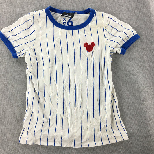 Disney Mickey Mouse Kids Boys T-Shirt Size 6 White Striped Logo Top