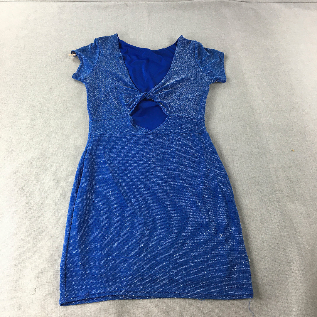 Quiz Womens Mini Dress Size 12 Blue Sparkle Stretch Fabric Evening Event