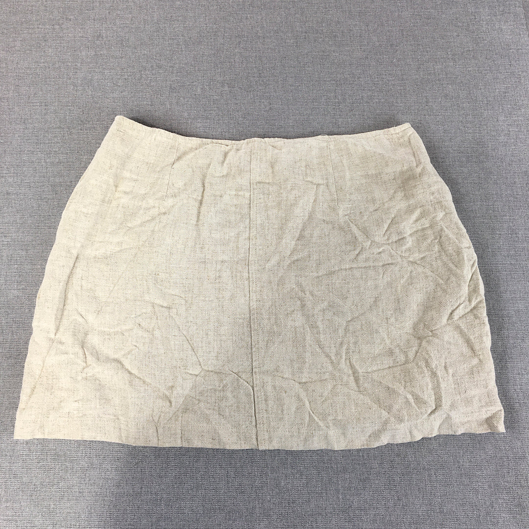 Subtitled Womens Linen Mini Skirt Size M Grey Pockets