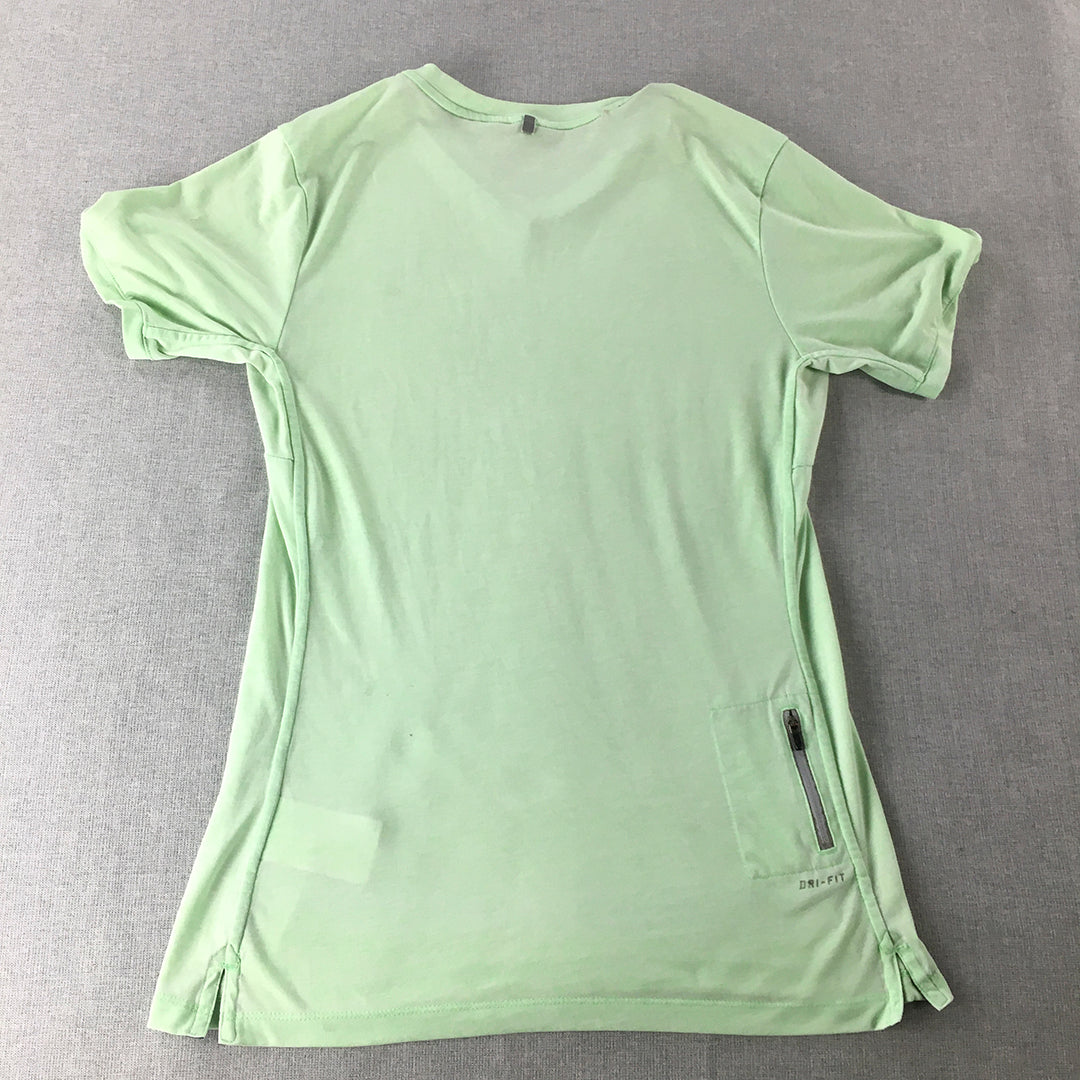 Nike Womens T-Shirt Size S Green Swoosh Logo V-Neck Dri-Fit Top