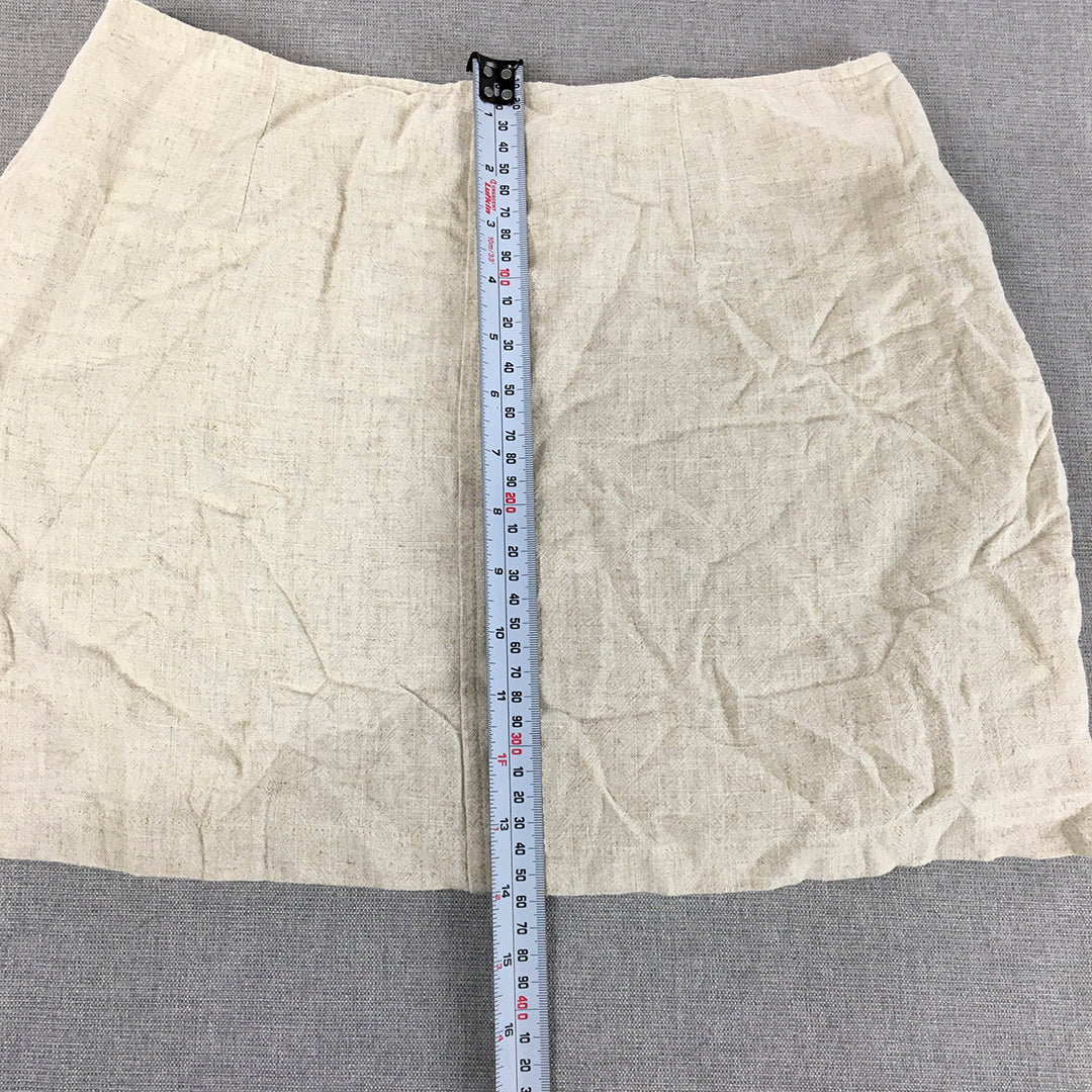 Subtitled Womens Linen Mini Skirt Size M Grey Pockets