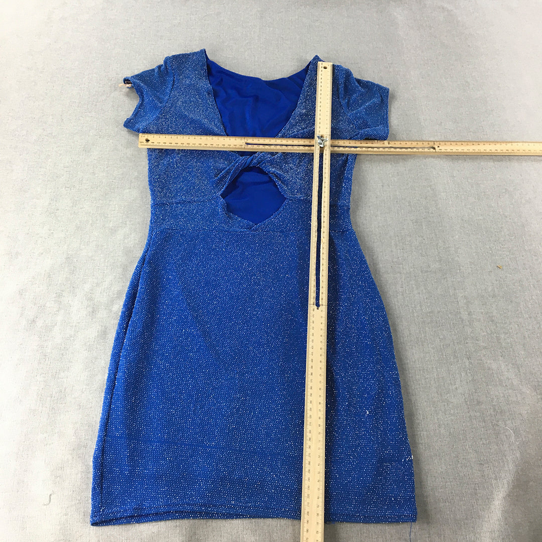 Quiz Womens Mini Dress Size 12 Blue Sparkle Stretch Fabric Evening Event