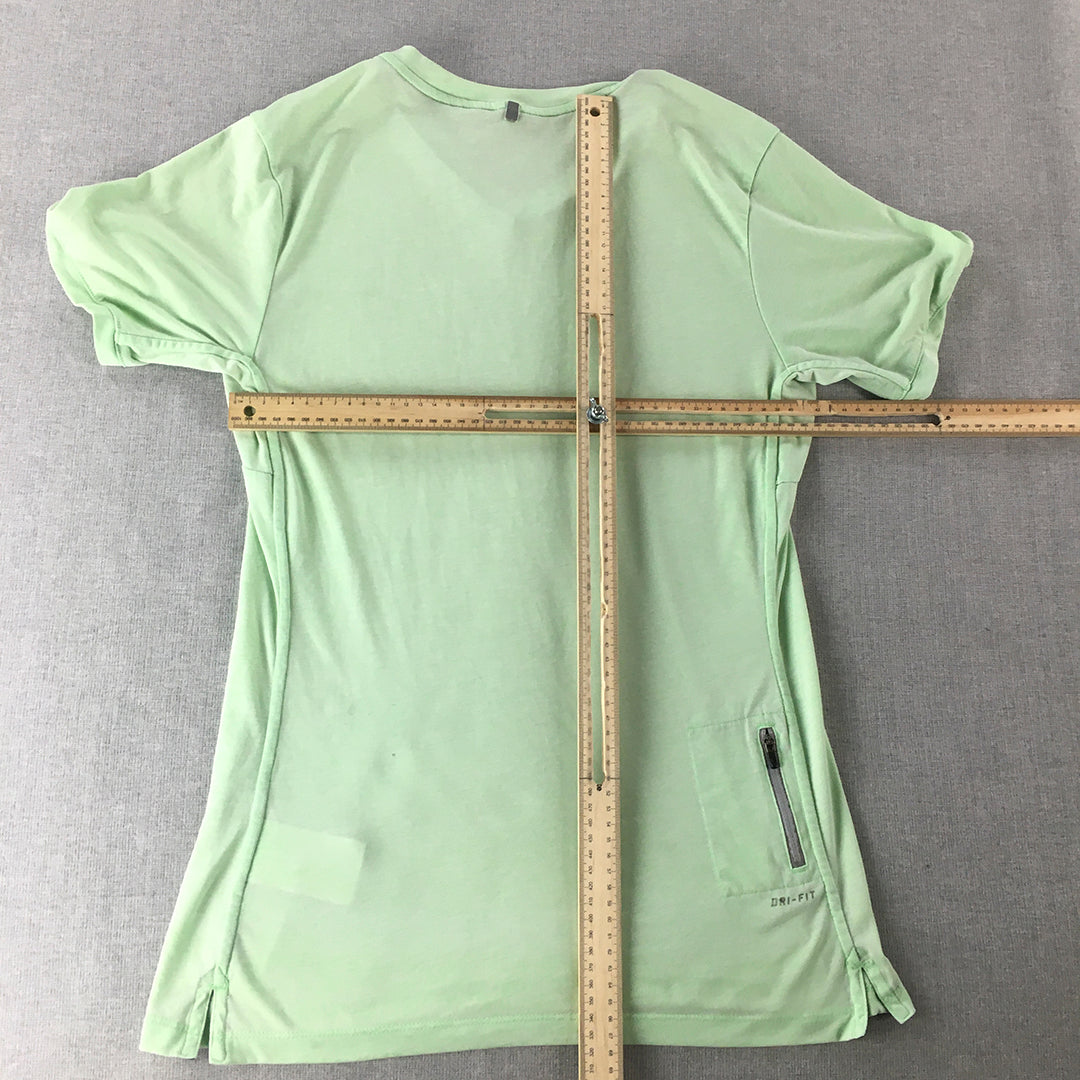 Nike Womens T-Shirt Size S Green Swoosh Logo V-Neck Dri-Fit Top