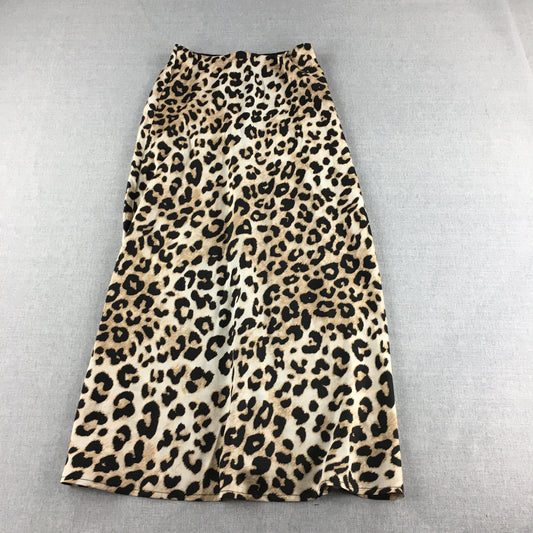 Ava & Ever Womens Maxi Skirt Size 8 Brown Leopard Print A-Line