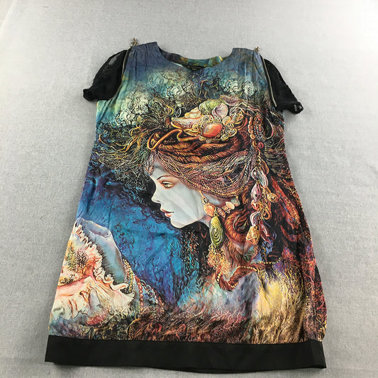 Xinyuan Womens Mini Dress Size M Green Blue Art Full-Print Goddess