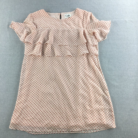 Calli Womens Mini Dress Size 10 Pink Dot Pattern Short Sleeve