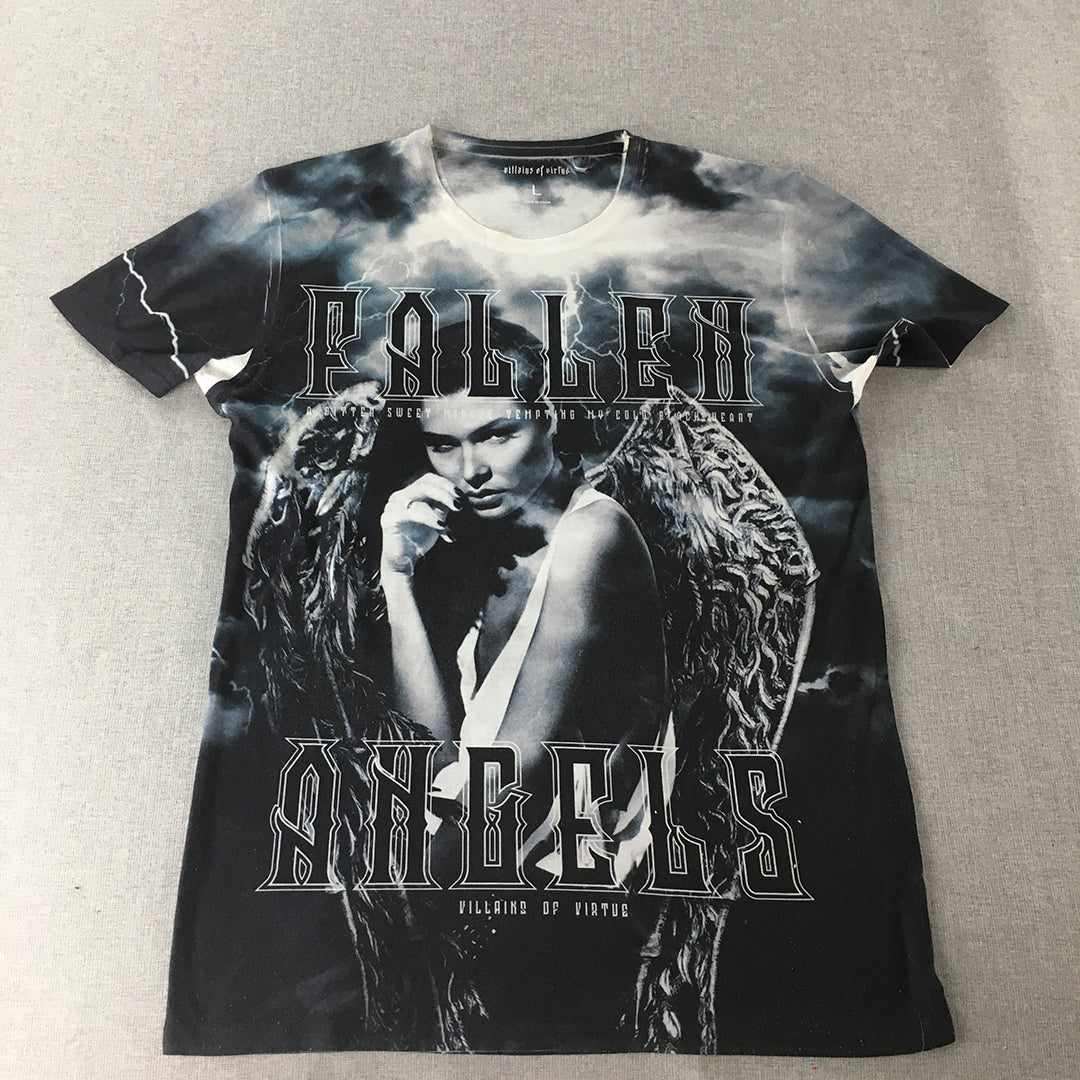 Villains Of Virtue Mens T-Shirt Size L Full Print Fallen Angels Short Sleeve