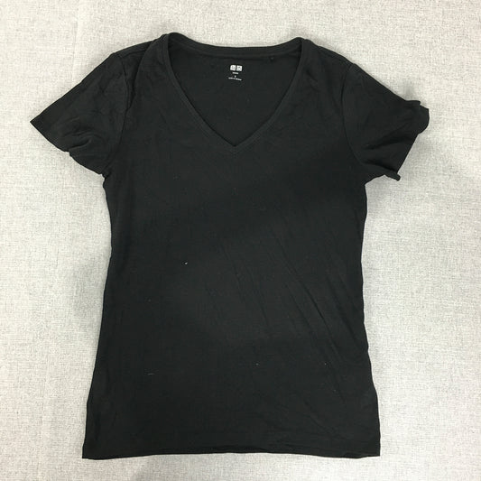 Uniqlo Womens T-Shirt Size S Black Short Sleeve V-Neck Top