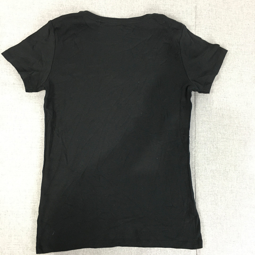 Uniqlo Womens T-Shirt Size S Black Short Sleeve V-Neck Top