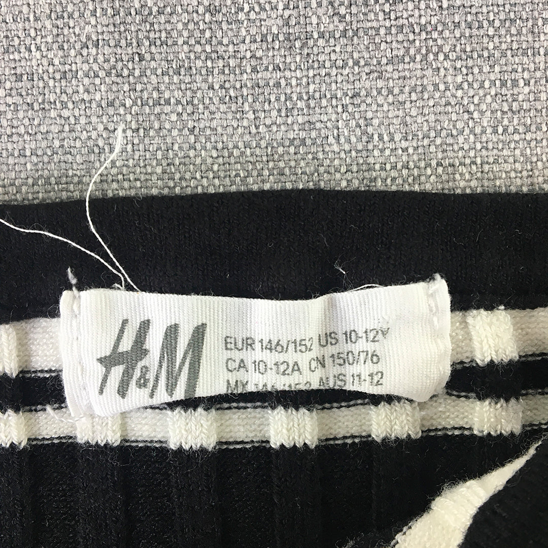 H&M Kids Girls Knit Vest Size 10 - 12 Black White Striped Tank Top