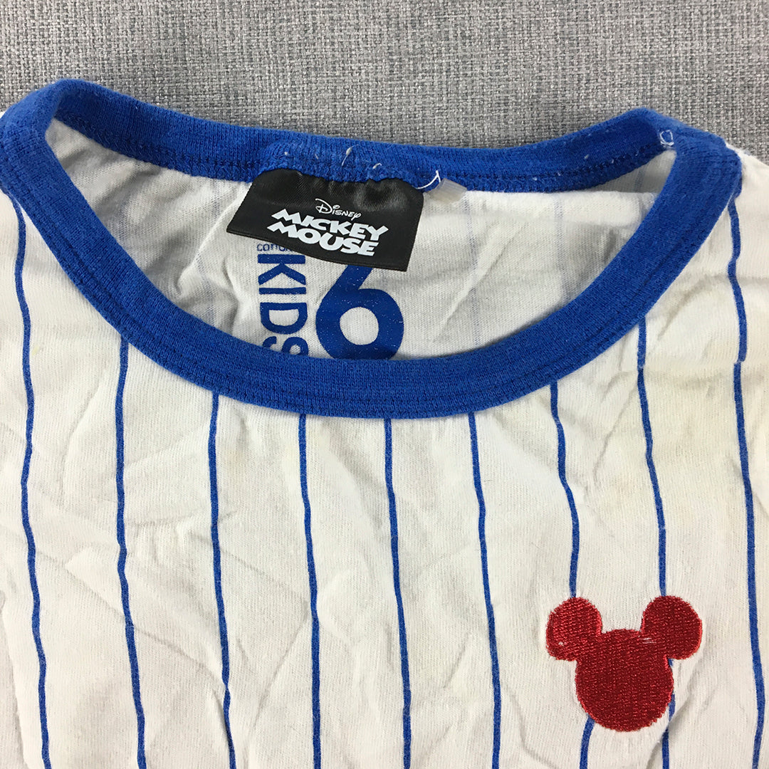 Disney Mickey Mouse Kids Boys T-Shirt Size 6 White Striped Logo Top