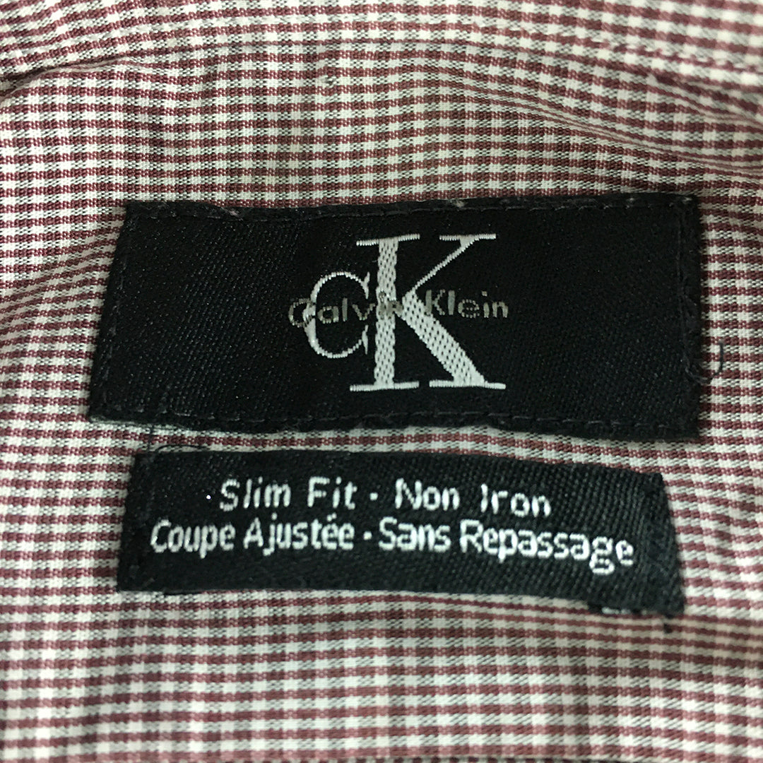 Calvin Klein Mens Shirt Size L Slim Fit Red Checkered Long Sleeve Button-Up