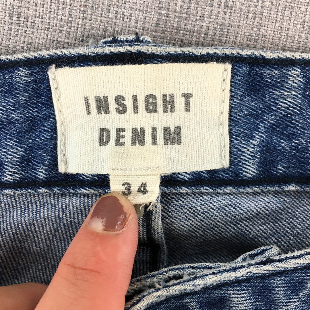 Insight Denim Jeans Size 34 Blue Distressed Raw Hem Pockets