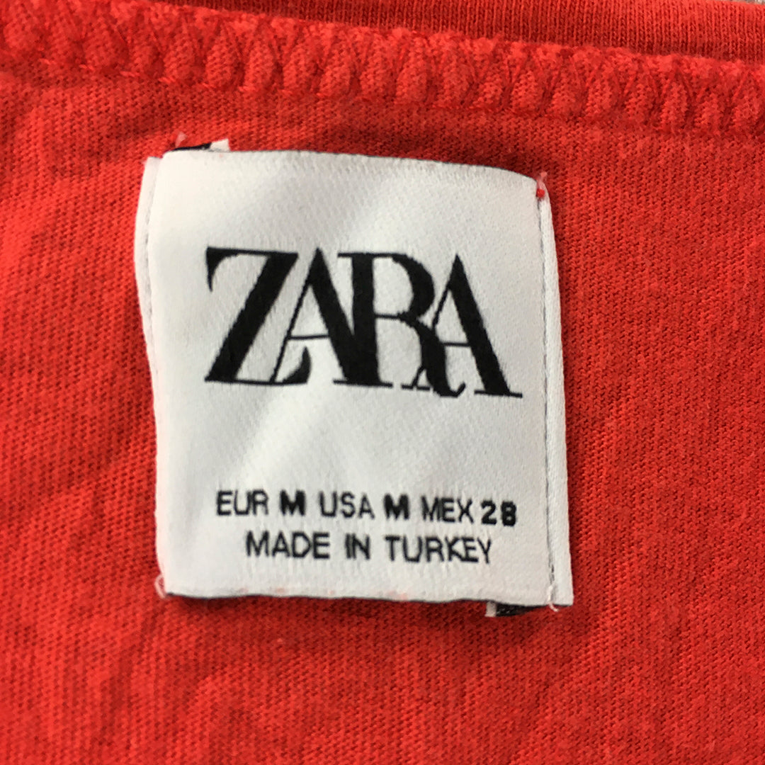 Zara Womens Cardigan Size M Red Short Sleeve Open-Front Knit Long