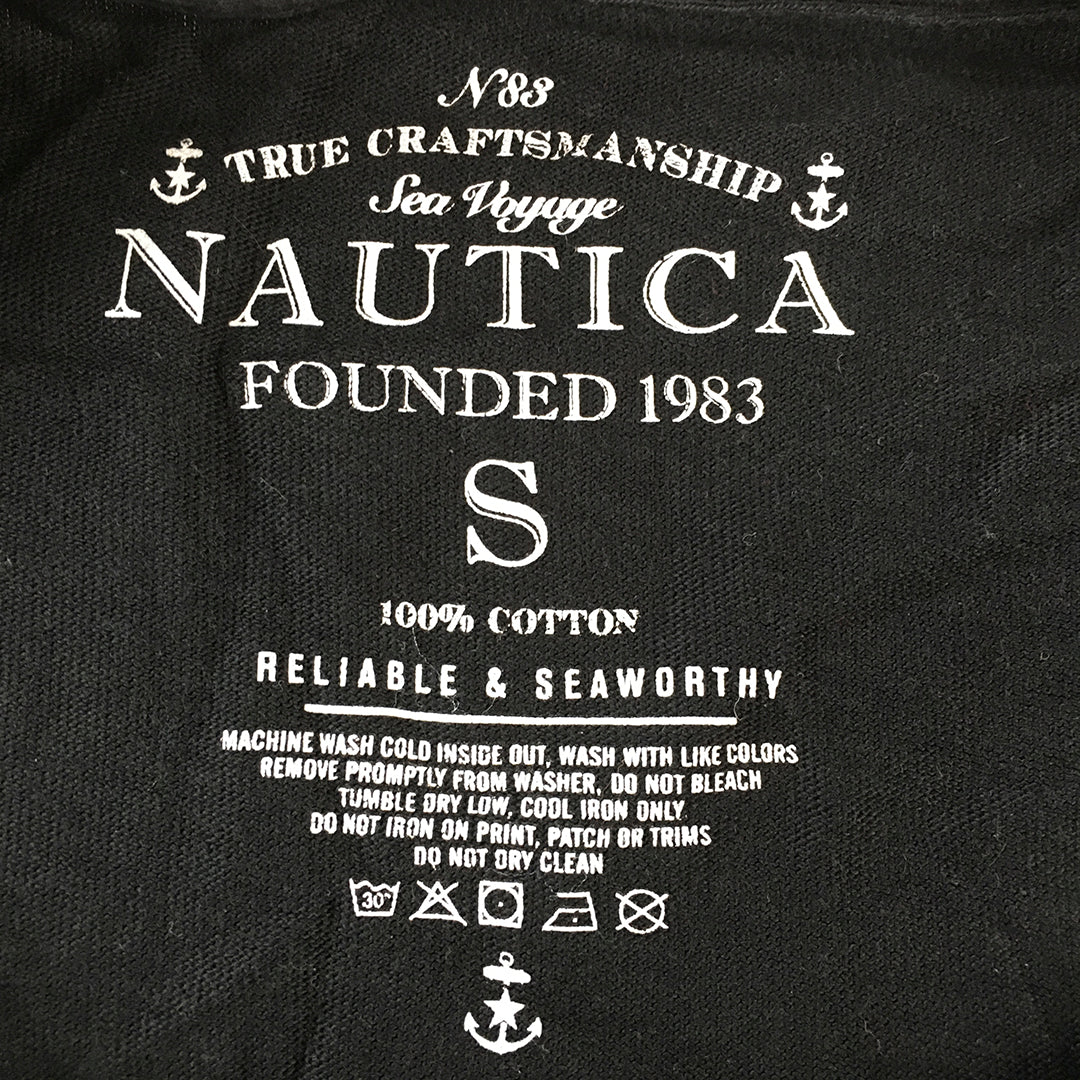 Nautica Mens Shirt Size S Black Logo Long Sleeve Pullover Crew Neck