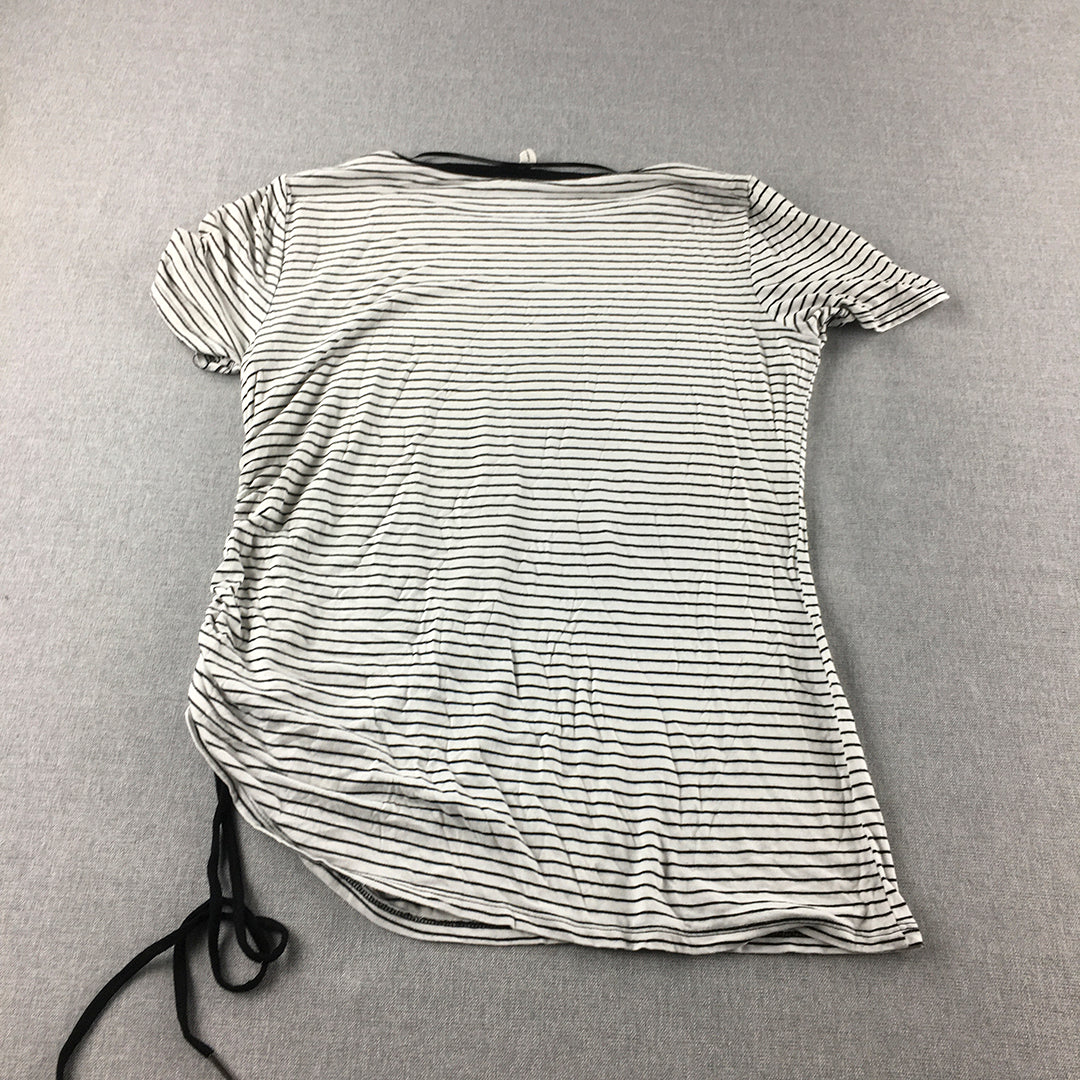 Cable And Gauge Womens T-Shirt Size M White Striped Short Sleeve