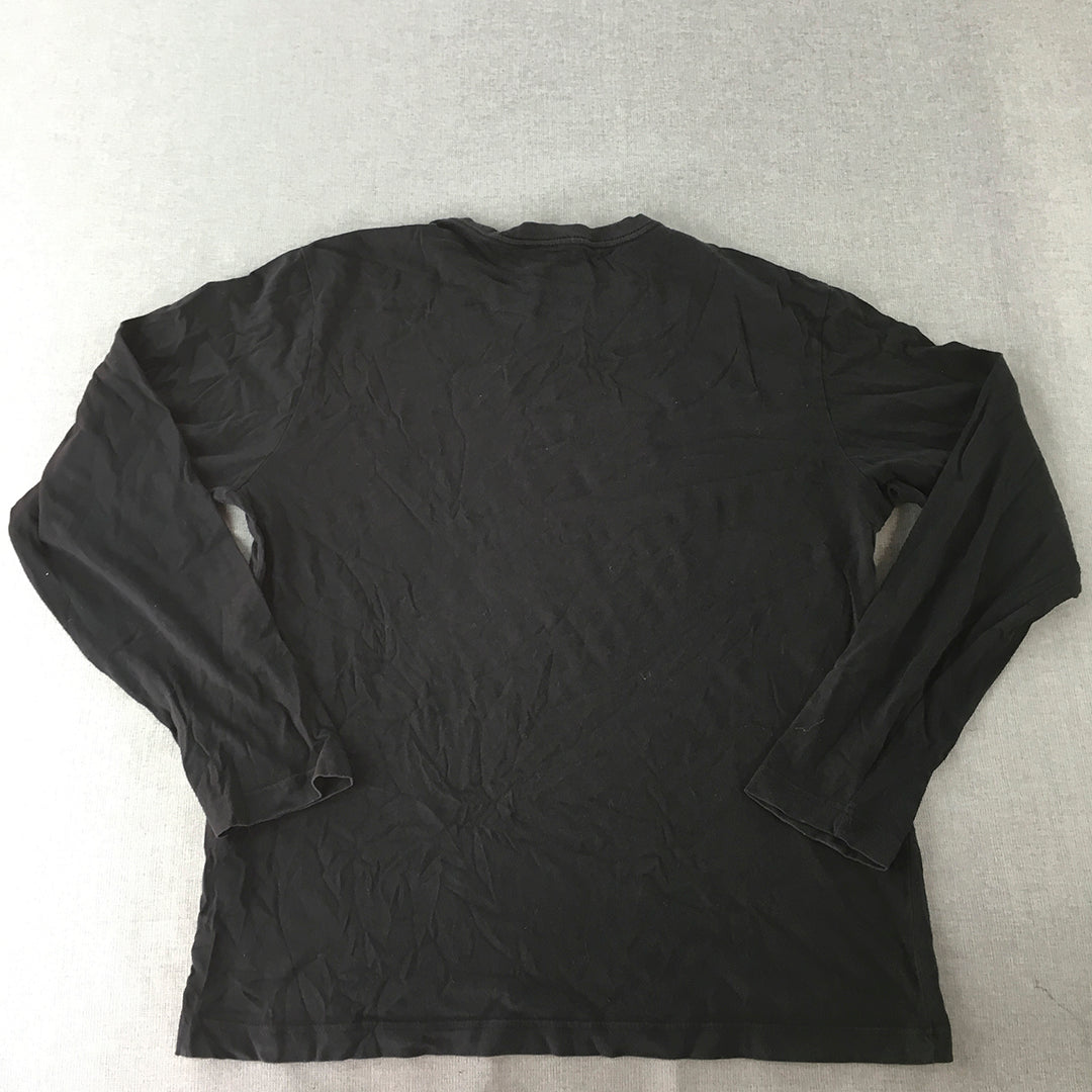 Nautica Mens Shirt Size S Black Logo Long Sleeve Pullover Crew Neck