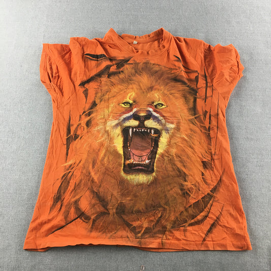 Vintage Roaring Lion Mens T-Shirt Size S Orange Full-Print Dutch Short Sleeve